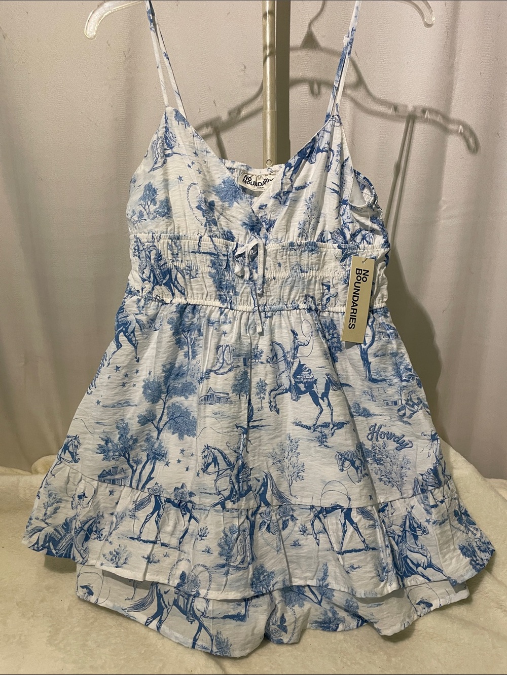 NEW No Boundaries Blue and White Western Print Romper